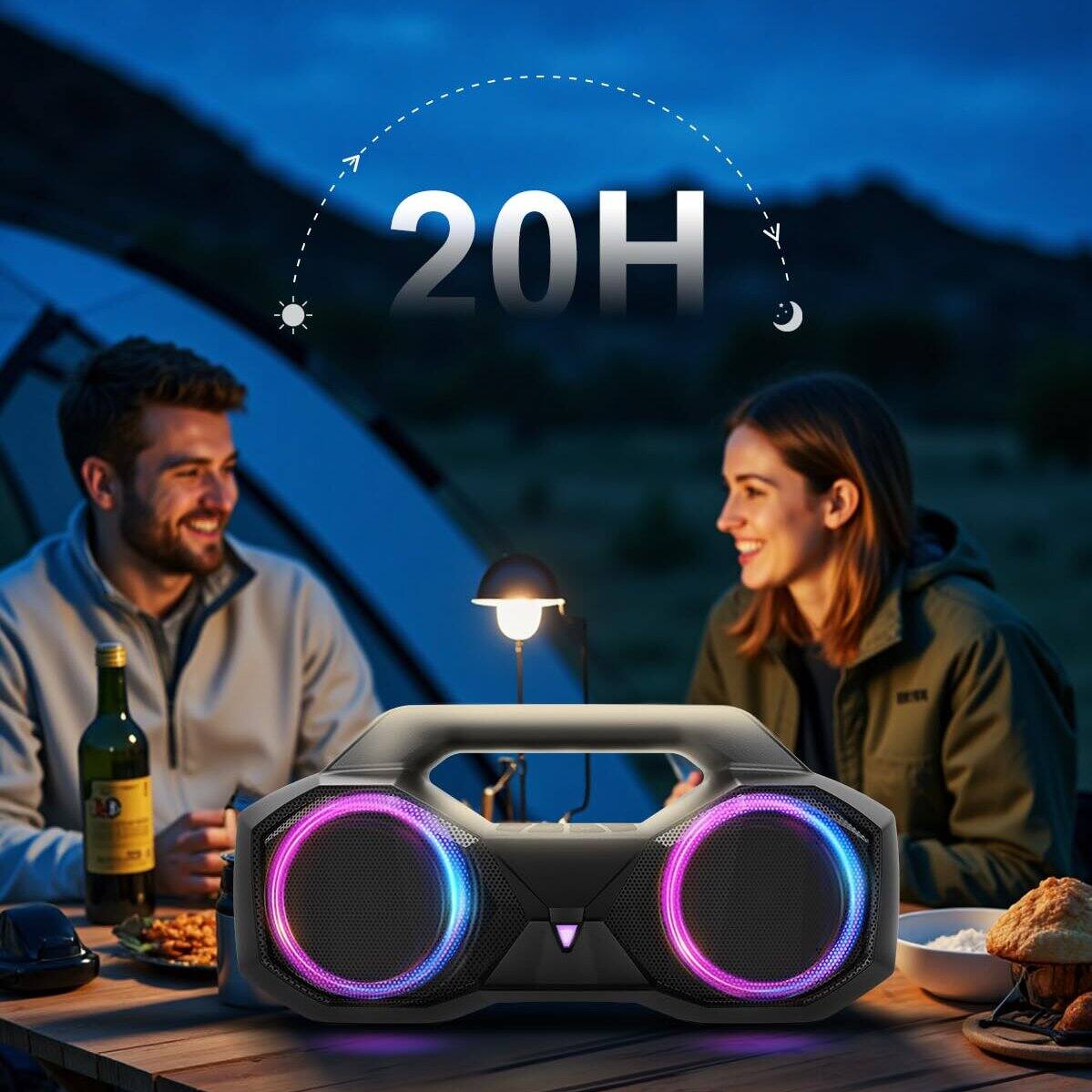 Back. Dazzed Corner - Bluetooth Speaker Loud with Bass, Portable Wireless Speakers for Outdoor - Black.
