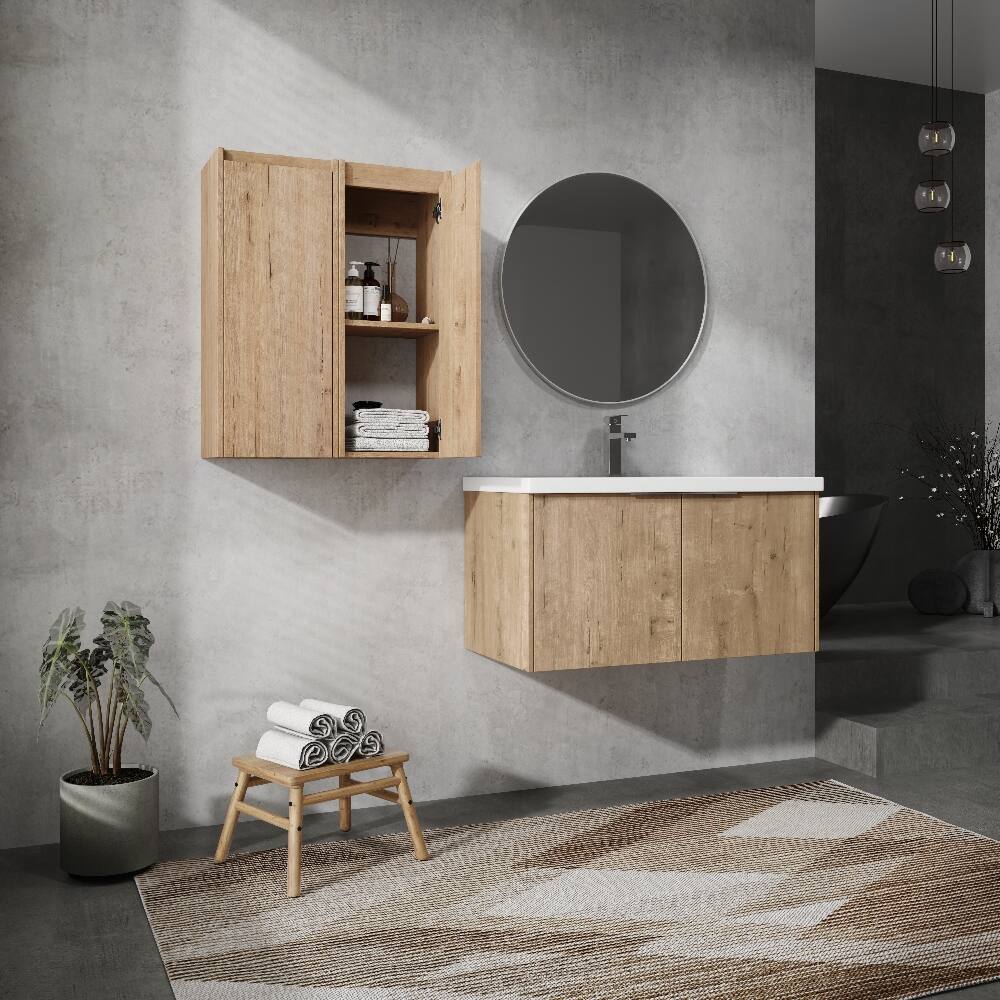 Alt View 7. Loheer - Loheer 36 inch wall mounted bathroom vanity Set Imitative Oak - Imitative Oak.