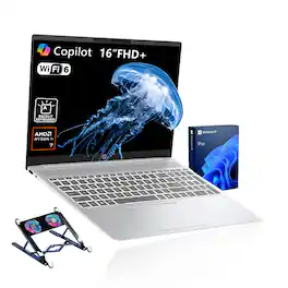 HP - Upgraded - OmniBook 5 16" FHD+ Laptop - AMD Ryzen AI 7 350 - 16GB RAM 2TB SSD - Copilot+ PC & Backlit KB - PCO Laptop Cooler - Silver