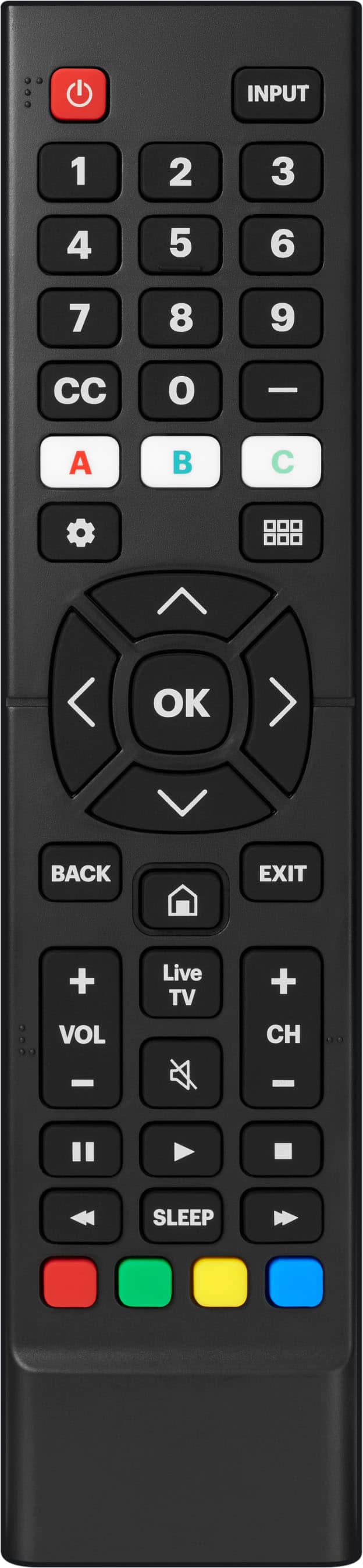INPUT 1 2 3 4 5 6 7 8 9 CC 0 A B C OK BACK EXIT Live TV VOL + - CH + - SLEEP