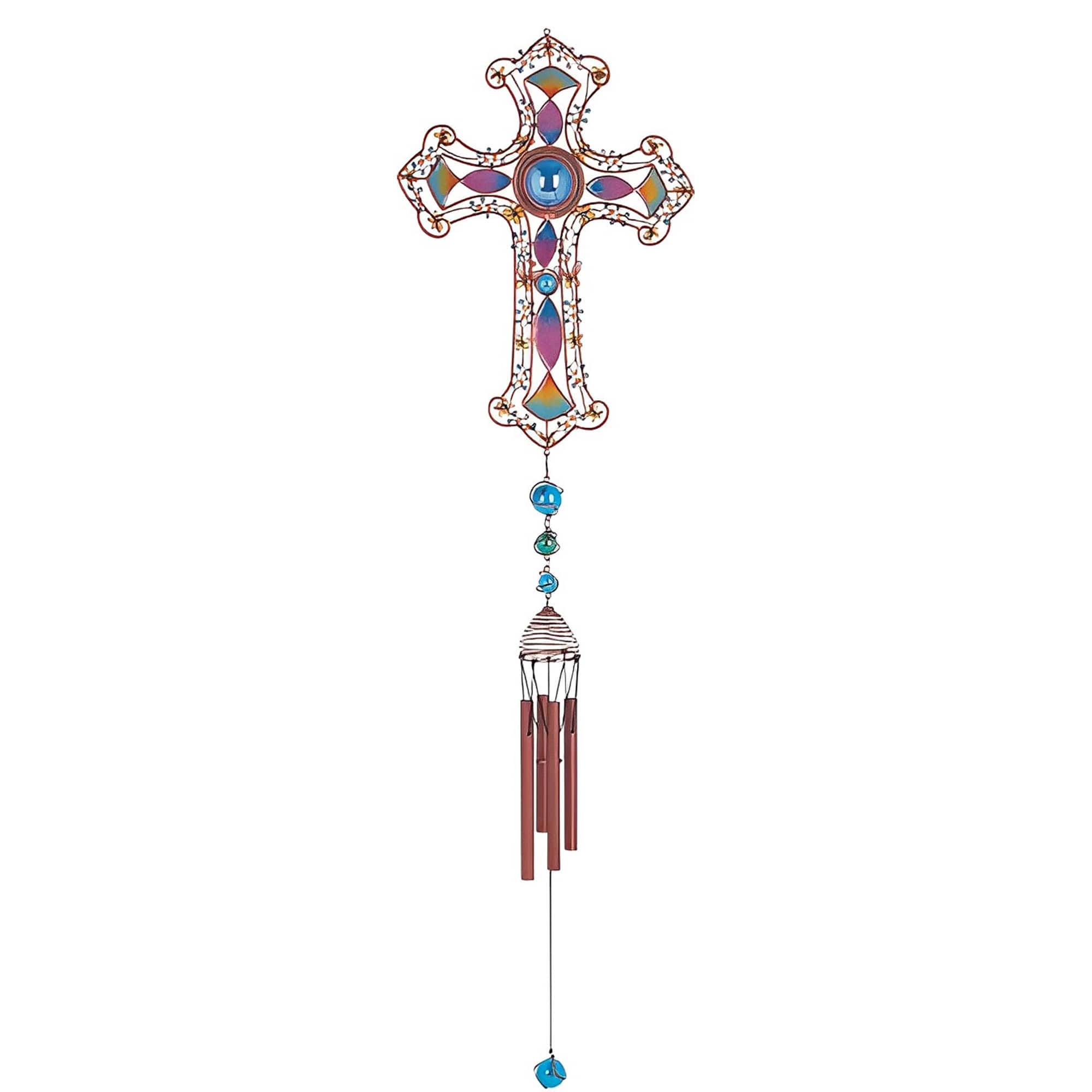 Front. FC Design - FC Design 35" Long Purple Cross Wind Chime with Copper Gem Outdoor Patio or Garden Hanging Decoration - Multi-Color.