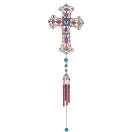FC Design - 35" Long Purple Cross Wind Chime with Copper Gem Outdoor Patio or Garden Hanging Decoration - Multi-Color