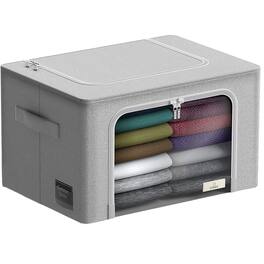 Sorbus - 1 Pack Storage Bins with Metal Frame, Foldable Clothes Organizer Bags, Fabric Containers with Window & Handle - Gray
