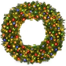 Best Choice Products - 30in Artificial Pre-Lit Fir Christmas Wreath Decoration w/ 100 220 Tips - Multicolor Lights