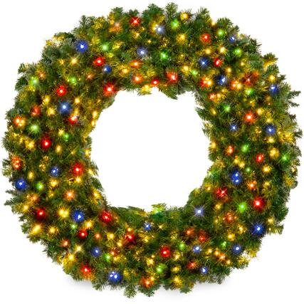 Front. Best Choice Products - Best Choice Products 30in Artificial Pre-Lit Fir Christmas Wreath Decoration w/ 100 Multicolor Lights, 220 Tips - Multicolor Lights.