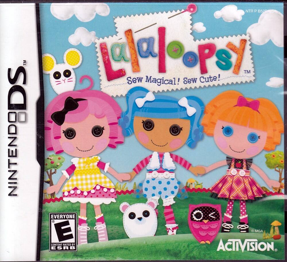 Sure, here is the corrected and grouped text from the image:

---

**Nintendo DS**

**Lalopsy**  
Sew Magical! Sew Cute!

**Nintendo**  
**NTR P B525**

**Everyone**  
**E**  
**Content Rated by ESRB**

**Activision**

**MGA**

---

This text is organized as it appears on the cover of the game. - E (Everyone)
