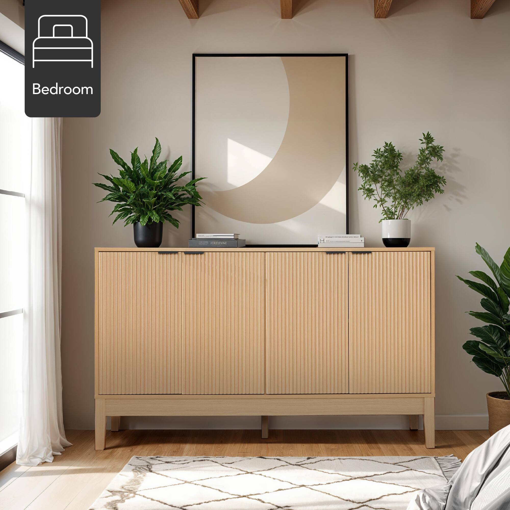 Alt View 7. Best Choice Products - Best Choice Products 4-Door Reeded Storage Cabinet w/ Soft-Close Doors, Multipurpose Accent Furniture - Natural - Natural.