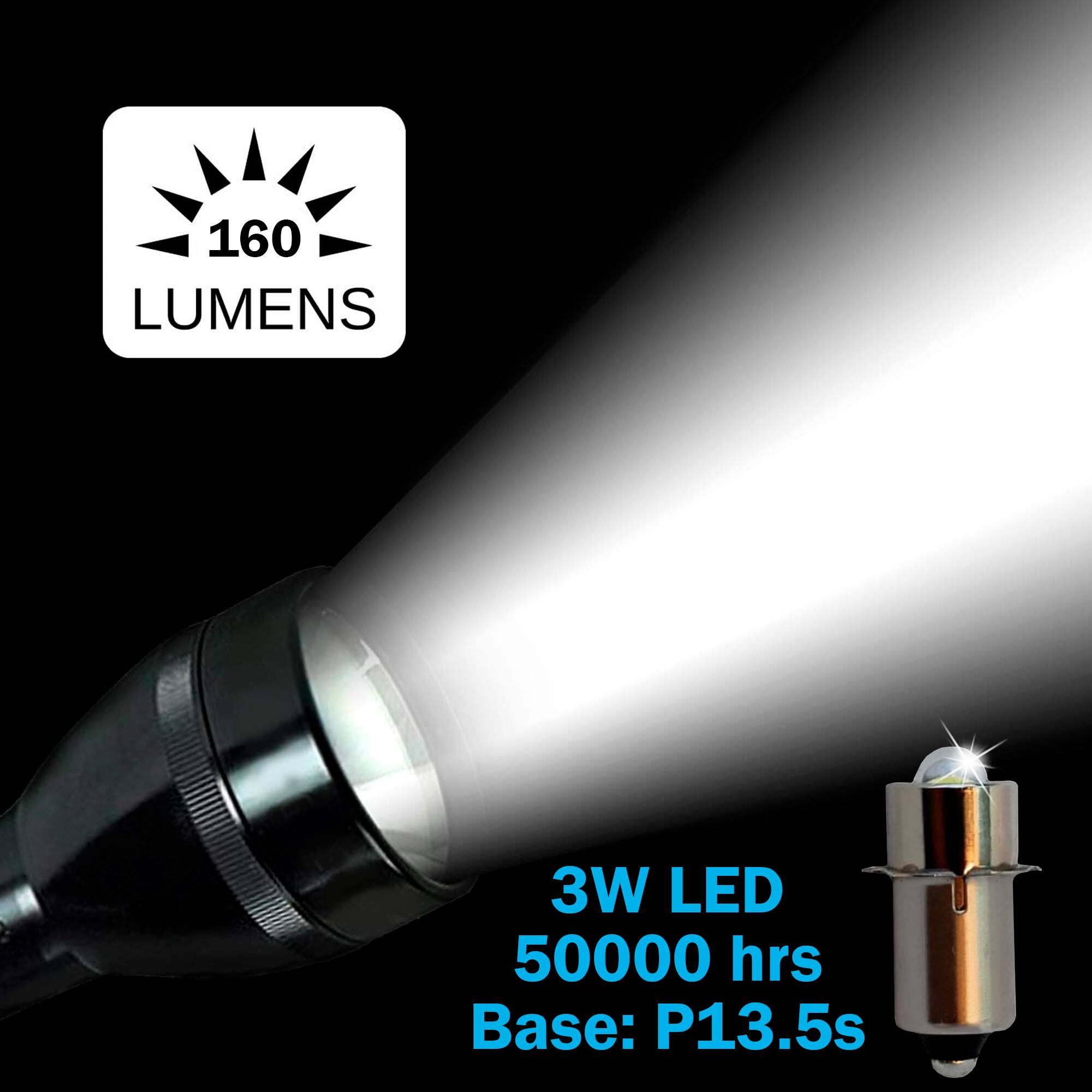 160 LUMENS  
3W LED  
50000 hrs  
Base: P13.5s