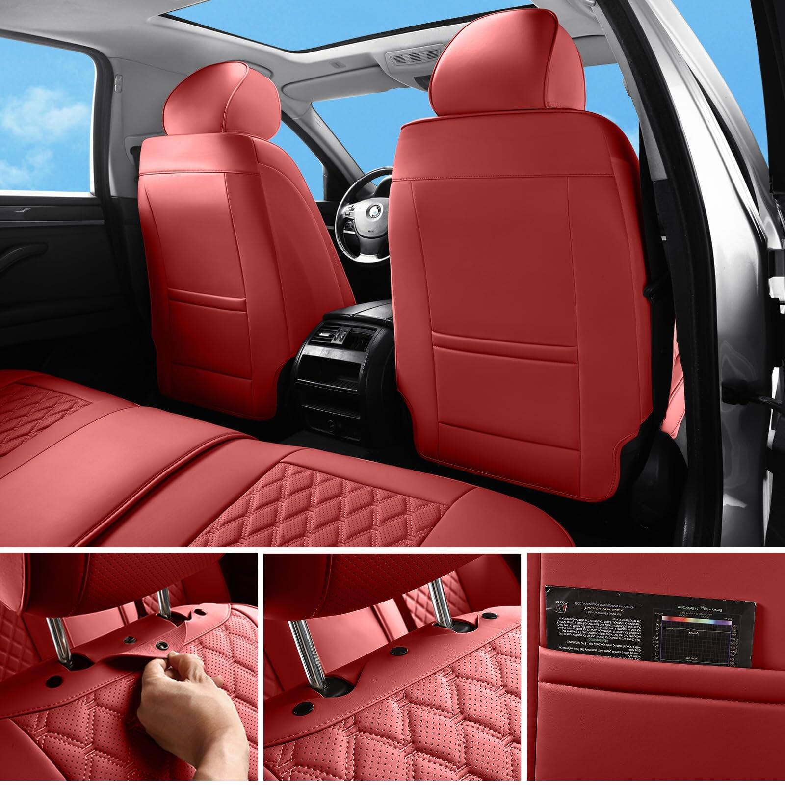 Left. COTTAGE - Car Seat Cover With Support Protector Waterproof Nappa Leather Cushion Covers Front Seats And Fit For Cars - Beige-Full Set.