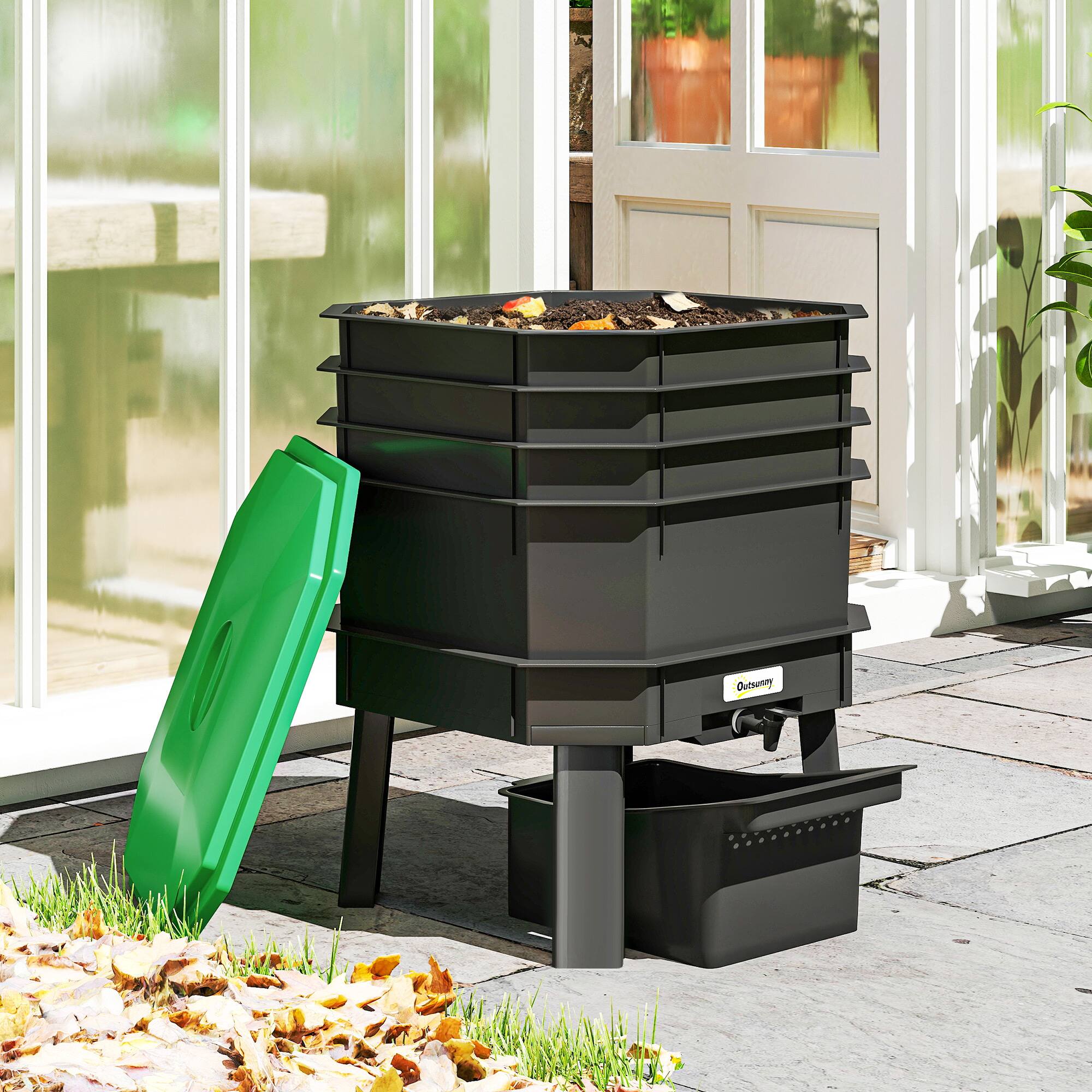 Alt View 1. Outsunny - 4-Tray Worm Composter Bin, 7.4 Gal Outdoor & Indoor Worm Composter, Farm Starter Kits for Vermicomposting Starter.