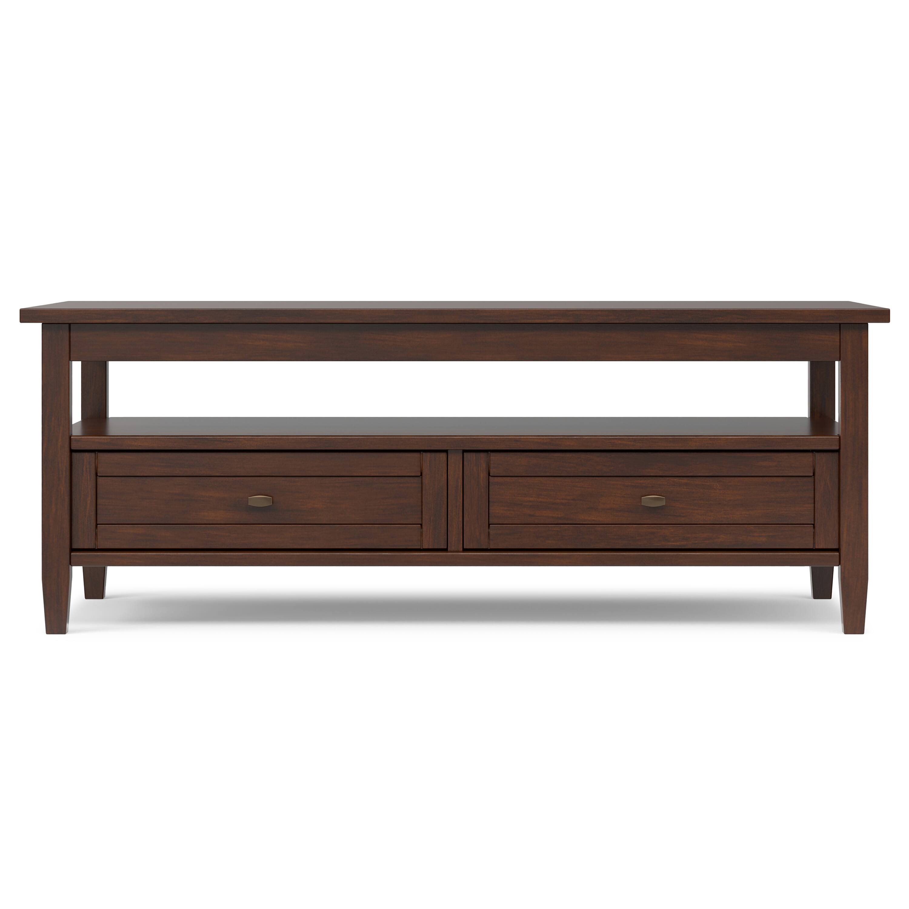 Left. Simpli Home - Warm Shaker Solid Wood 48 inch Wide Transitional Coffee Table in Russet Brown - Russet Brown.