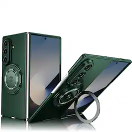 Dteck - Rugged Case for Samsung Galaxy Z Fold8 Ultra, Magnetic Wireless Charger Anti-Scratch Ring Kickstand Shockproof Cover - Darkgreen