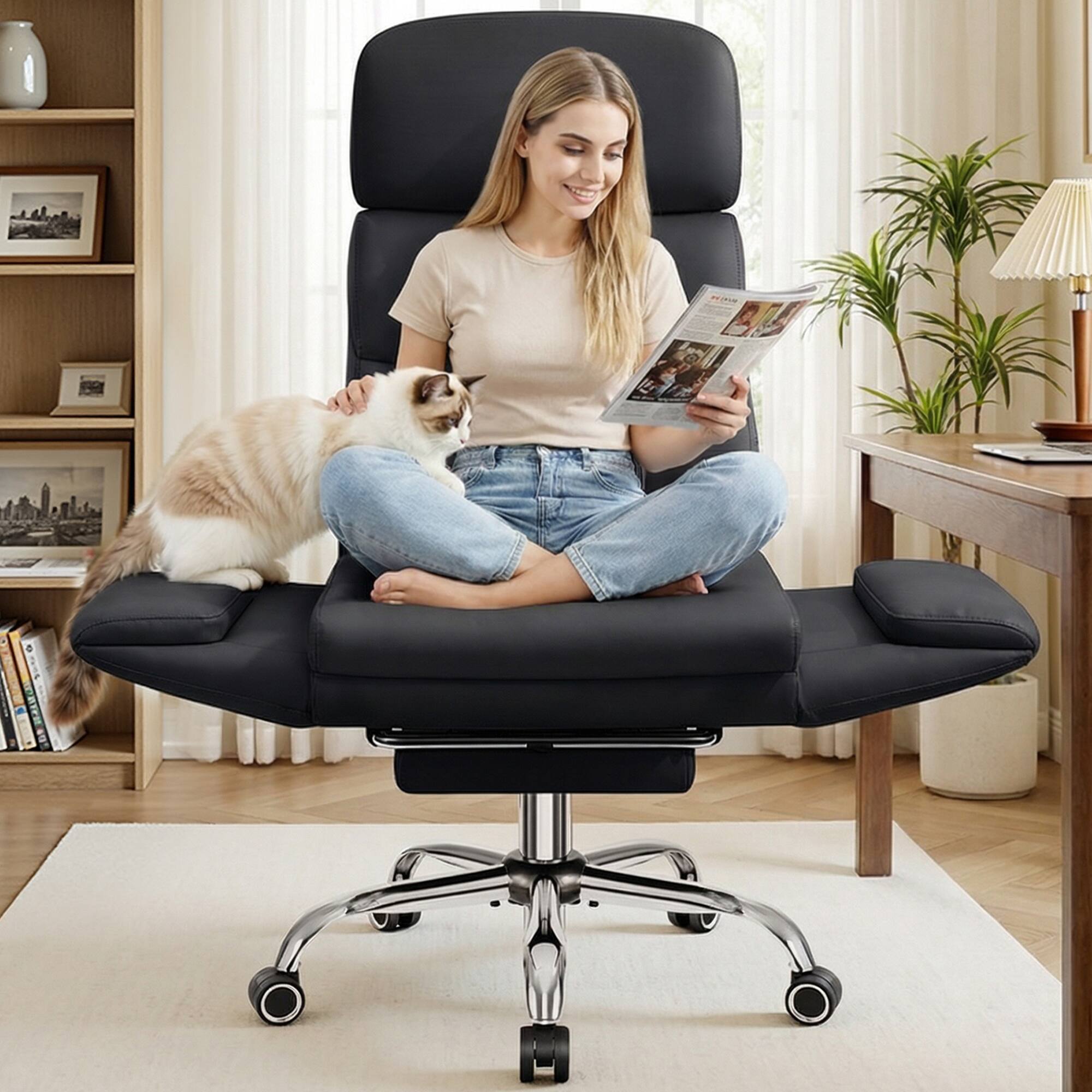 Alt View 5. KERDOM - Big Tall Office Chair with Reversible Arm, PU Leather Executive Manager Boss Chair with Lifting Headrest & Lumbar Pillow - Black.