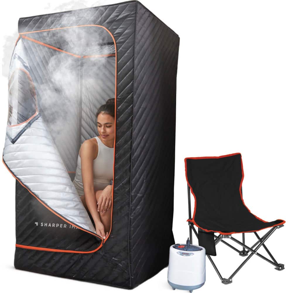 Front. Sharper Image - Steamer Sauna Portable Spa, Includes 2.4L Steam Generator, Folding Chair, and Comprehensive Accessories - Black.