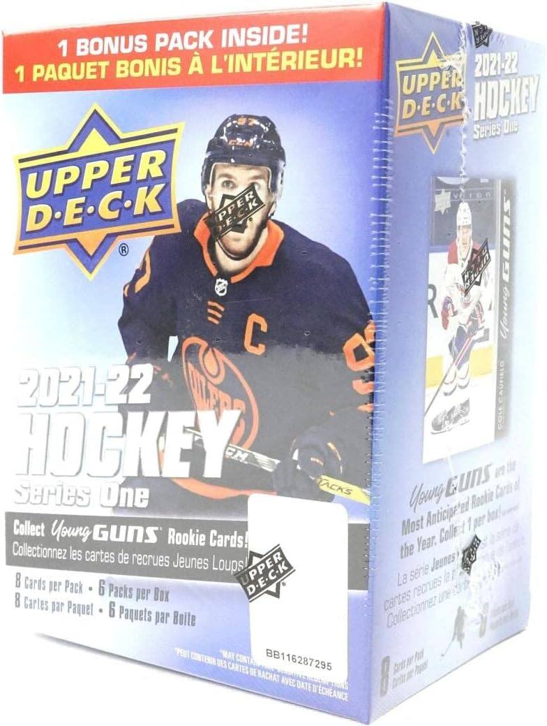 1 BONUS PACK INSIDE!  
1 PAQUET BONIS À L'INTÉRIEUR!  

2021-22 UPPER D.E.C.K HOCKEY Series One  

Collect Your Young Guns Rookie Cards!  
Collectionnez les cartes de recrues Jeunes Loups!  

8 Cards per Pack - 6 Packs per Box  
8 Cartes par Paquet - 6 Paquets par Boîte  

UPPER D.E.C.K  

BB116287295