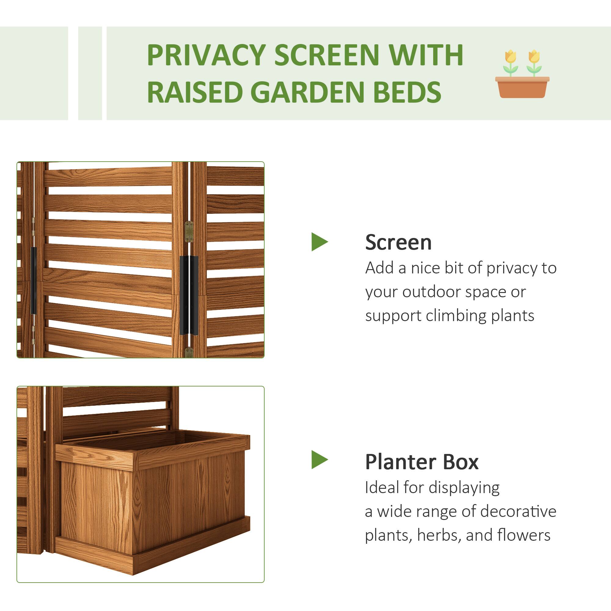 PRIVACY SCREEN WITH RAISED GARDEN BEDS

Screen
Add a nice bit of privacy to your outdoor space or support climbing plants

Planter Box
Ideal for displaying a wide range of decorative plants, herbs, and flowers