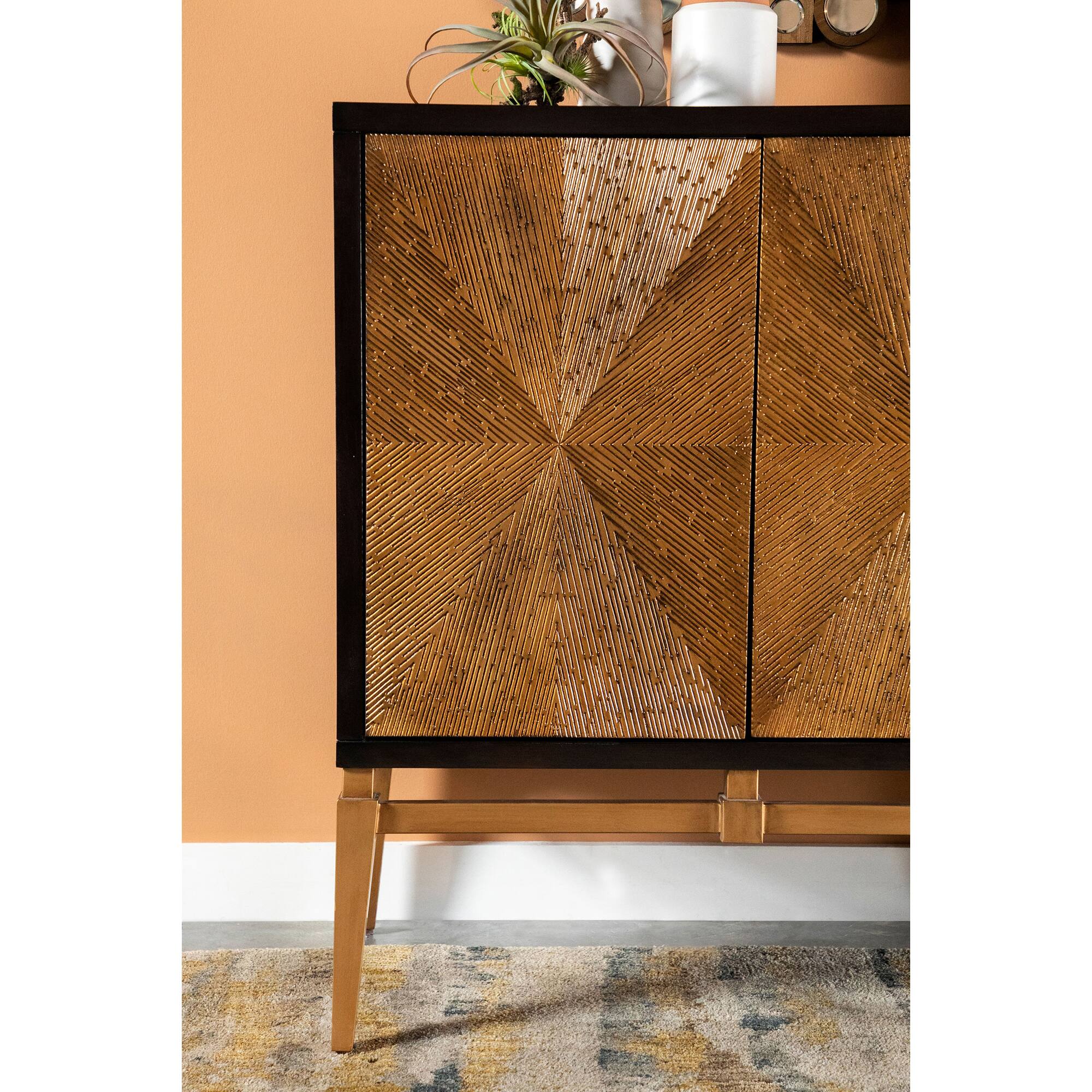 Alt View 4. TinyHomie - Capri Brown and Antique Gold 4 Door Accent Cabinet - Brown.