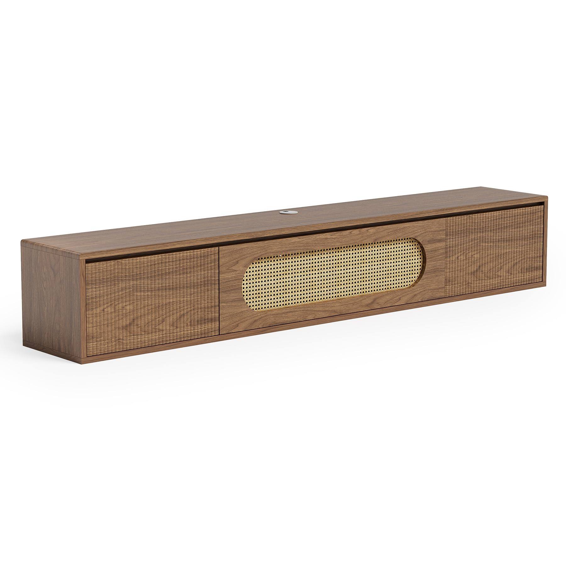 Alt View 6. Tribesigns - LITTLE TREE 71'' Floating TV Stand Wall Mounted, Large Floating TV Stand, Fluted Floating Shelf for Under TV, Modern Med - Rustic Brown.