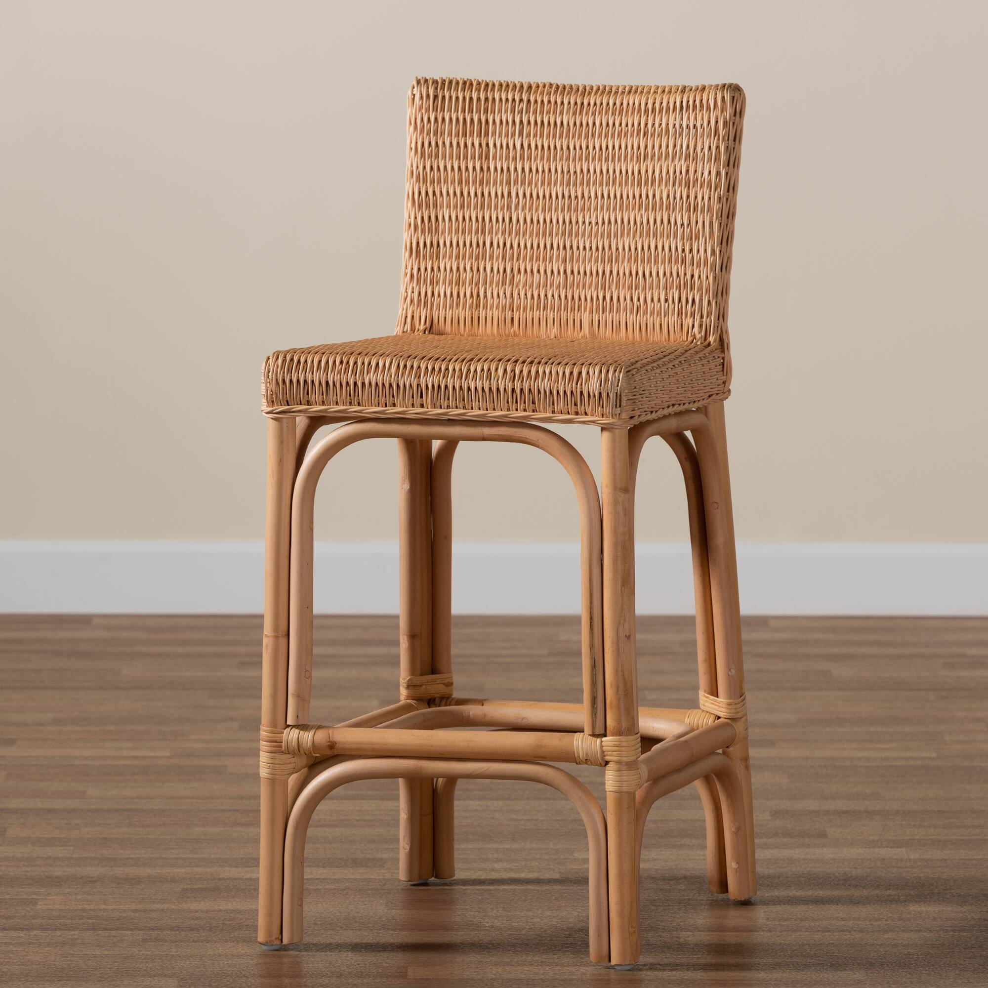 Alt View 4. bali & pari - Athena Modern and Contemporary Natural Finished Rattan Counter Stool - Natural.