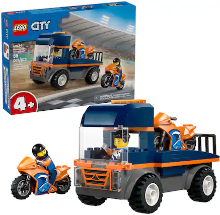 C - AUND CITY LEGO CITY 60491 Motorcycle Transporter
88 pcs/pzs
Building Toy
Aigueta FPENEA APPRESTTS
4+
CHOKING HAZARD: Not for children under 3 years. Small parts.