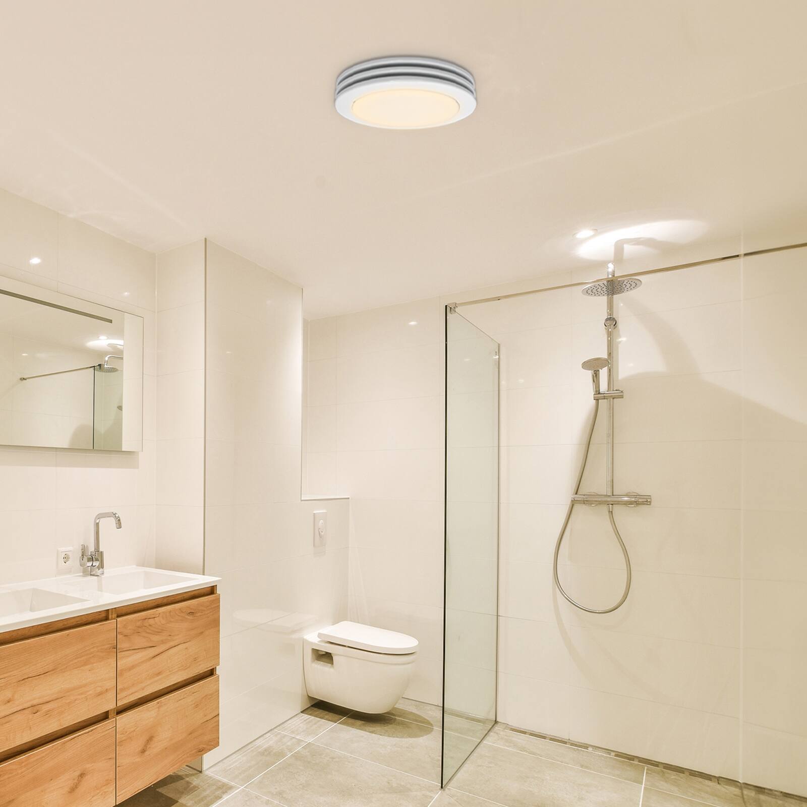 Alt View 7. Akicon - 1480NL Satin White 80 CFM 2 Sones Celling Bathroom Exhaust Fan with Light, 15 Watt Dimmable 3CCT LED Light - Satin White.