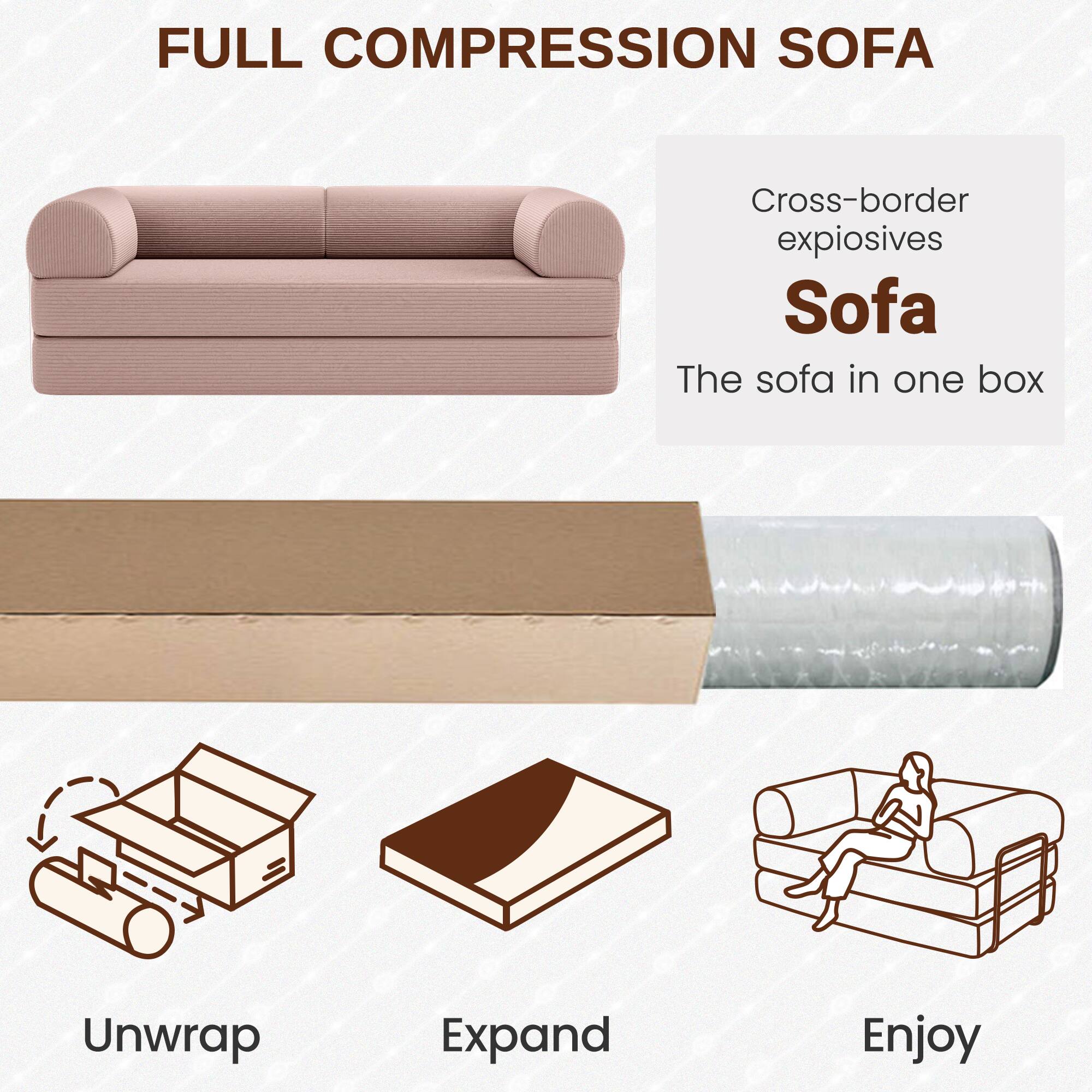 FULL COMPRESSION SOFA

Cross-border expiosives Sofa

The sofa in one box

Unwrap

Expand

Enjoy