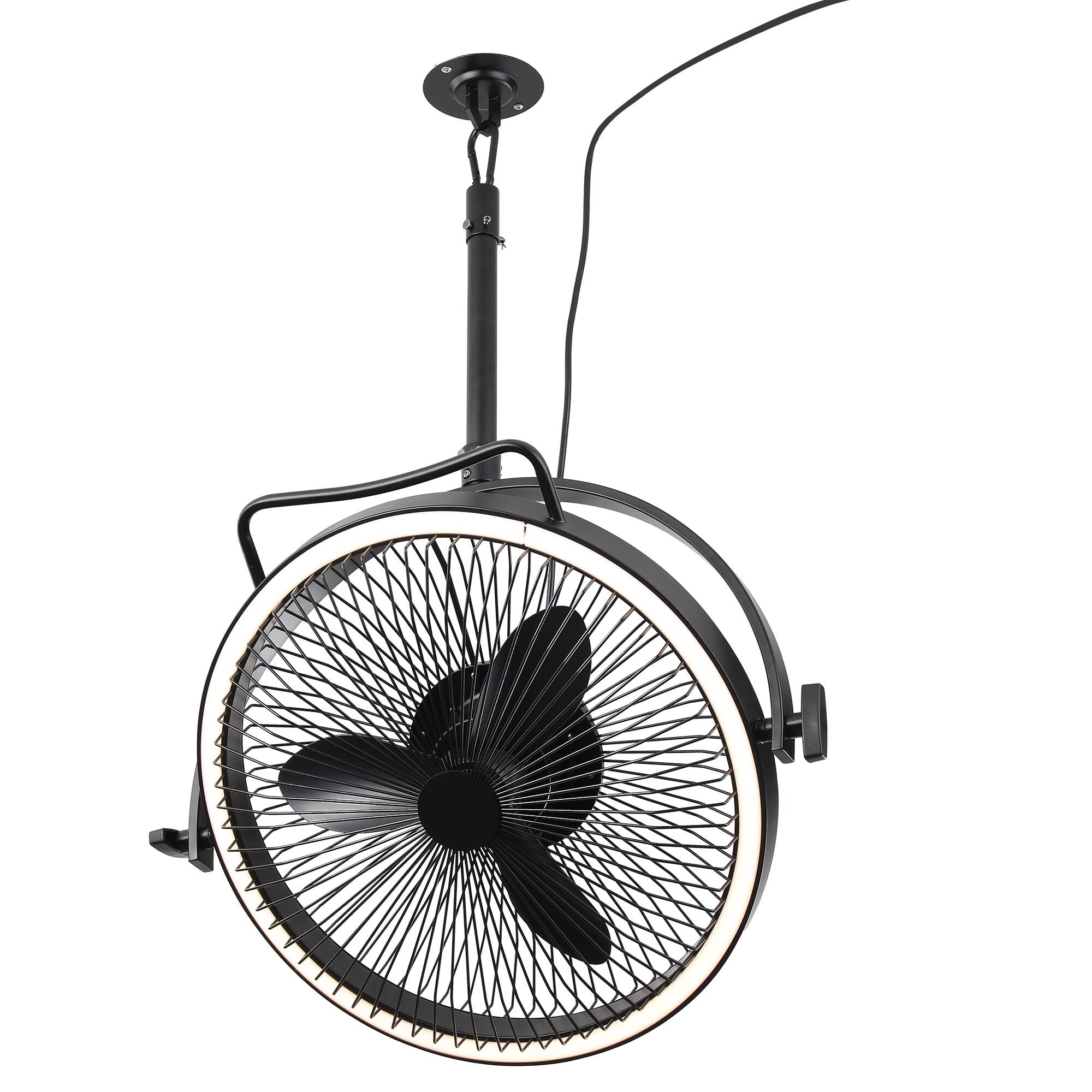 Alt View 9. Parrot Uncle - 20” Matte Black  Industrial Dual Hanging Rotatable LED Ceiling Fan with Remote, Plug Installation - Matte Black.