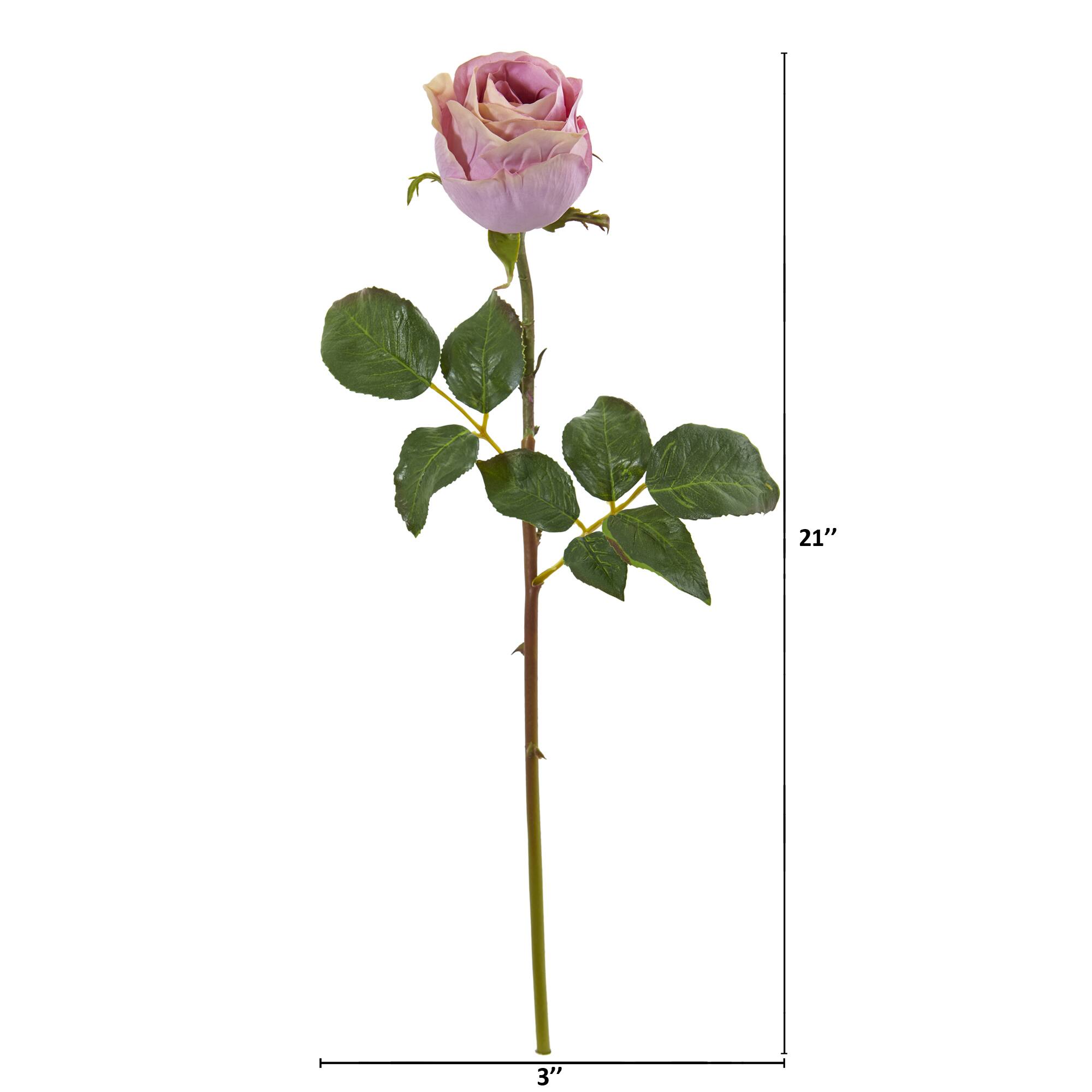 Angle. BreeBe - 21" Rose Bud Artificial Flower (Set of 6) - Lavender.