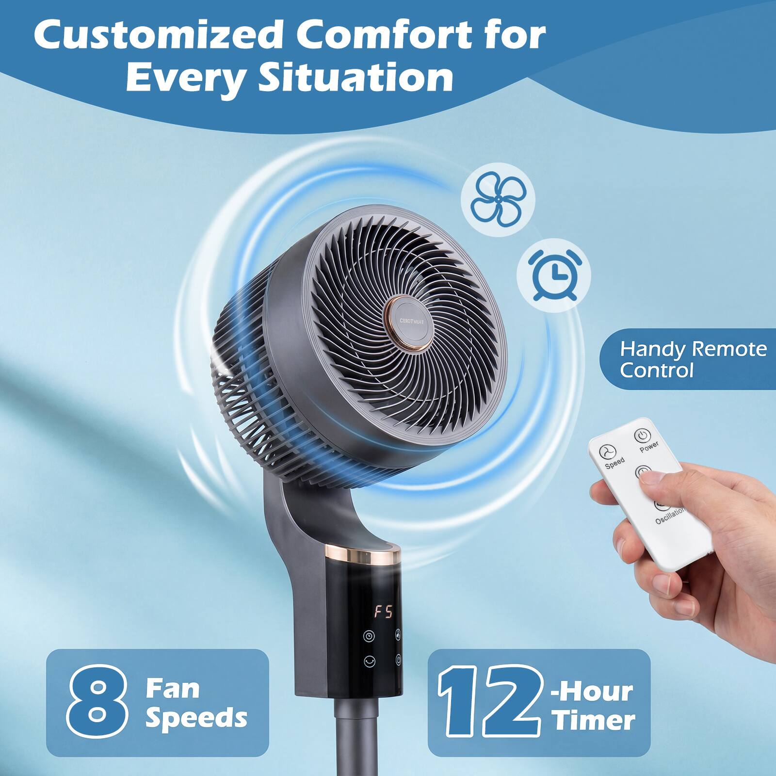 Customized Comfort for Every Situation

- Handy Remote Control
- 8 Fan Speeds
- 12-Hour Timer