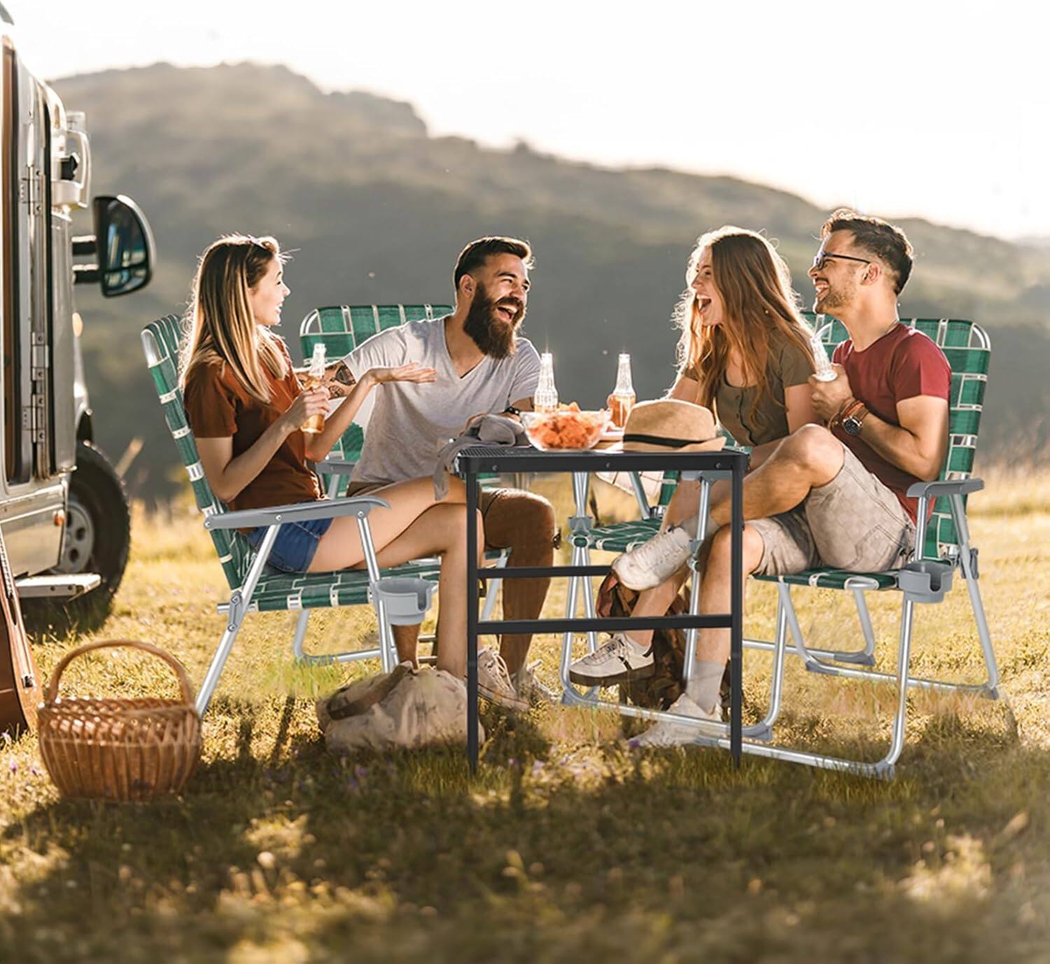 Alt View 6. Winado - 2PCS 36in Oversized Portable Folding Aluminum Beach Chair with Cup Holder Webbed Beach Chair for Outdoor Camping Beach - Dark Green Stripe.