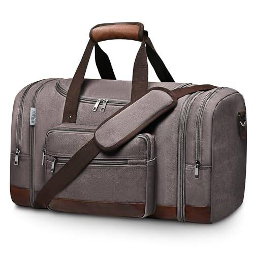 Fabibe - Duffle Bag for Travel Overnight Weekend Gym Carry On Luggage 50L Duffel Men Women Expandable Spacious Black - Gray