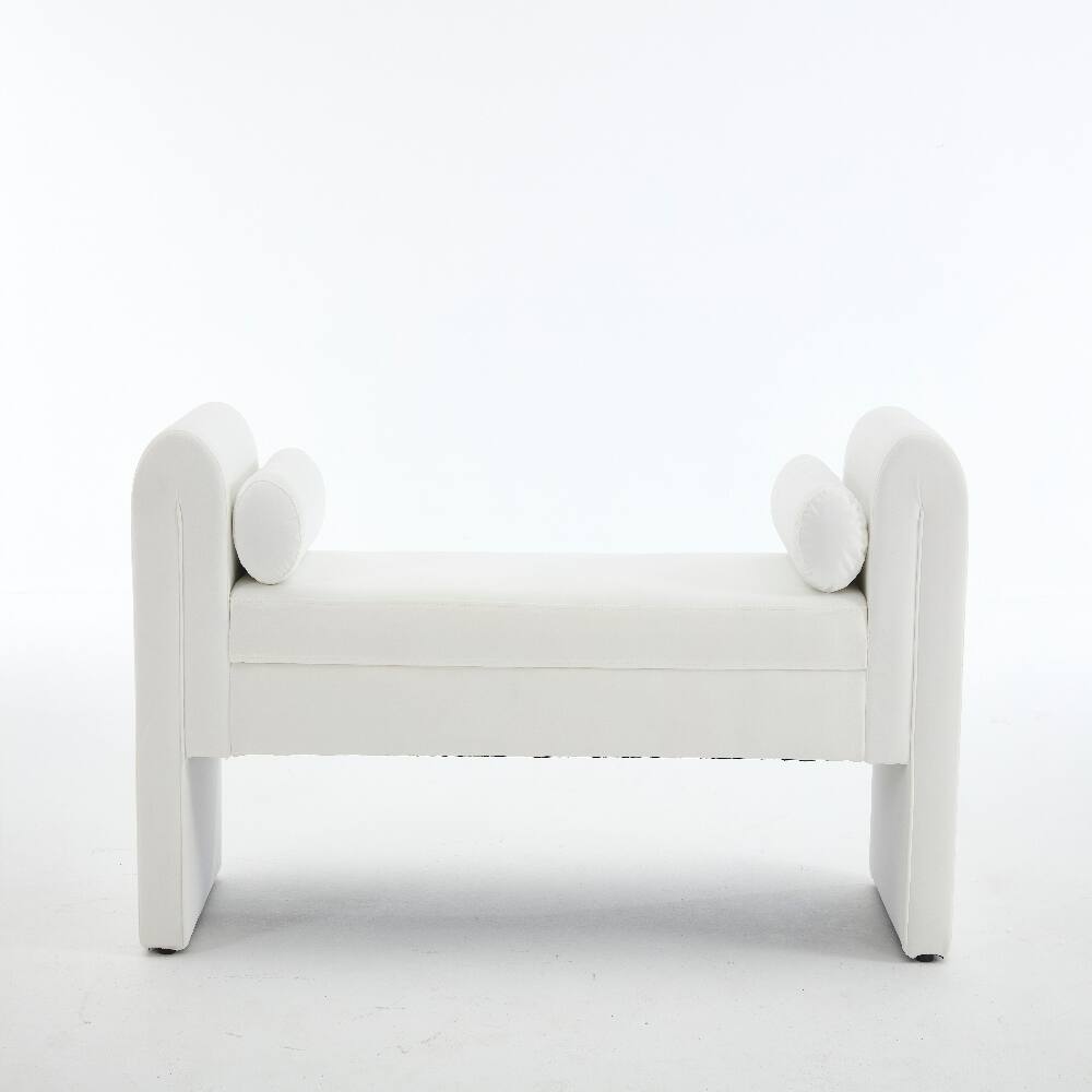 Front. Ropilly - Ropilly 65-Inch White Velvet Storage Bench Extra Long Modern Minimalist Entryway Mudroom Seat End of Bed Bedroom Bench - White.
