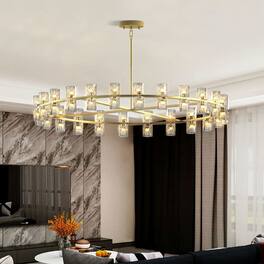 Kadyn - 48 Inches Luxury Chandeliers Crystal Living Room Decorative Lights Simple Modern Dining Room LED Lighting - Gold