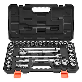 VEVOR - Socket Set, 33 Pieces, 1/2 inch Drive Socket and Ratchet Set, SAE and Metric, Mechanic Tool Kit with Ratchet Wrench - Black+Sliver