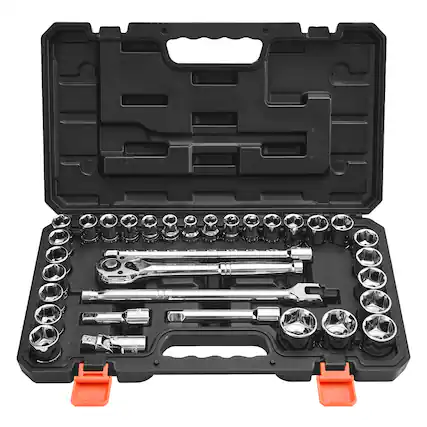 Front. VEVOR - Socket Set, 33 Pieces, 1/2 inch Drive Socket and Ratchet Set, SAE and Metric, Mechanic Tool Kit with Ratchet Wrench - Black+Sliver.