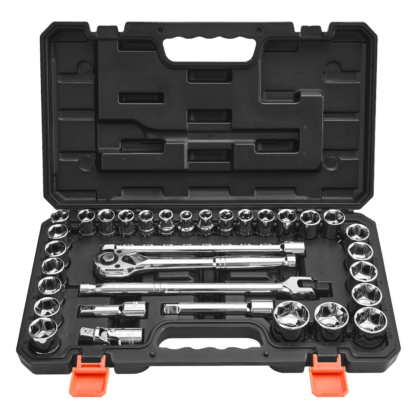 Front. VEVOR - Socket Set, 33 Pieces, 1/2 inch Drive Socket and Ratchet Set, SAE and Metric, Mechanic Tool Kit with Ratchet Wrench - Black+Sliver.