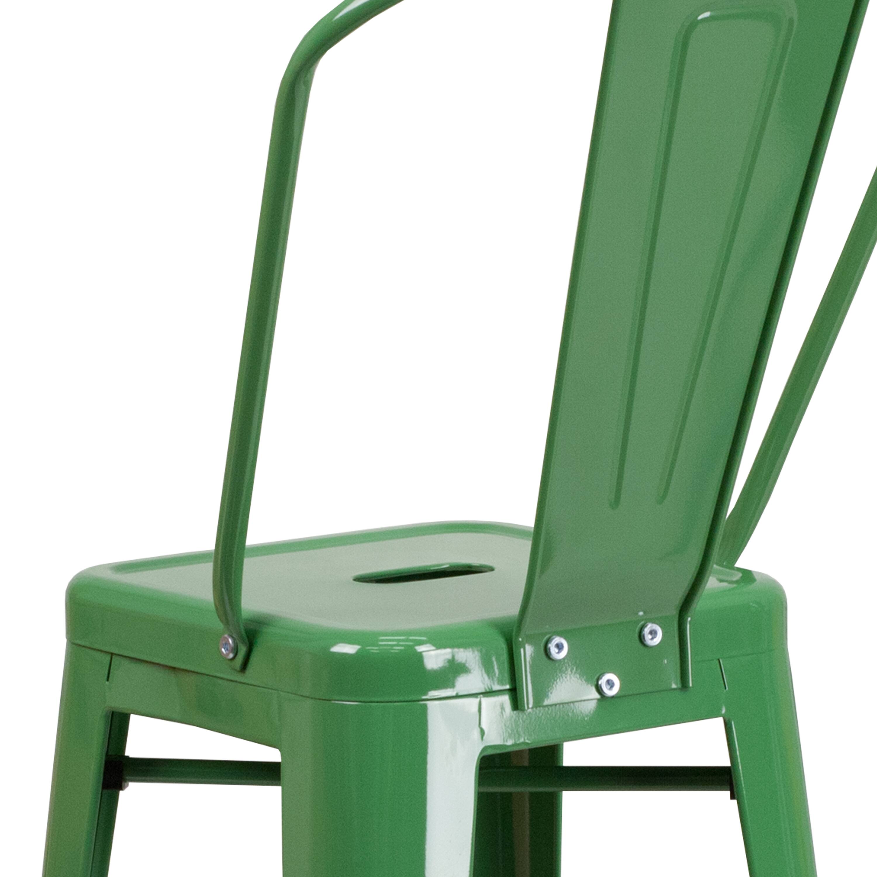 Alt View 9. Emma + Oliver - Commercial Grade 30"H Colorful Metal Indoor-Outdoor Barstool with Back - Green.