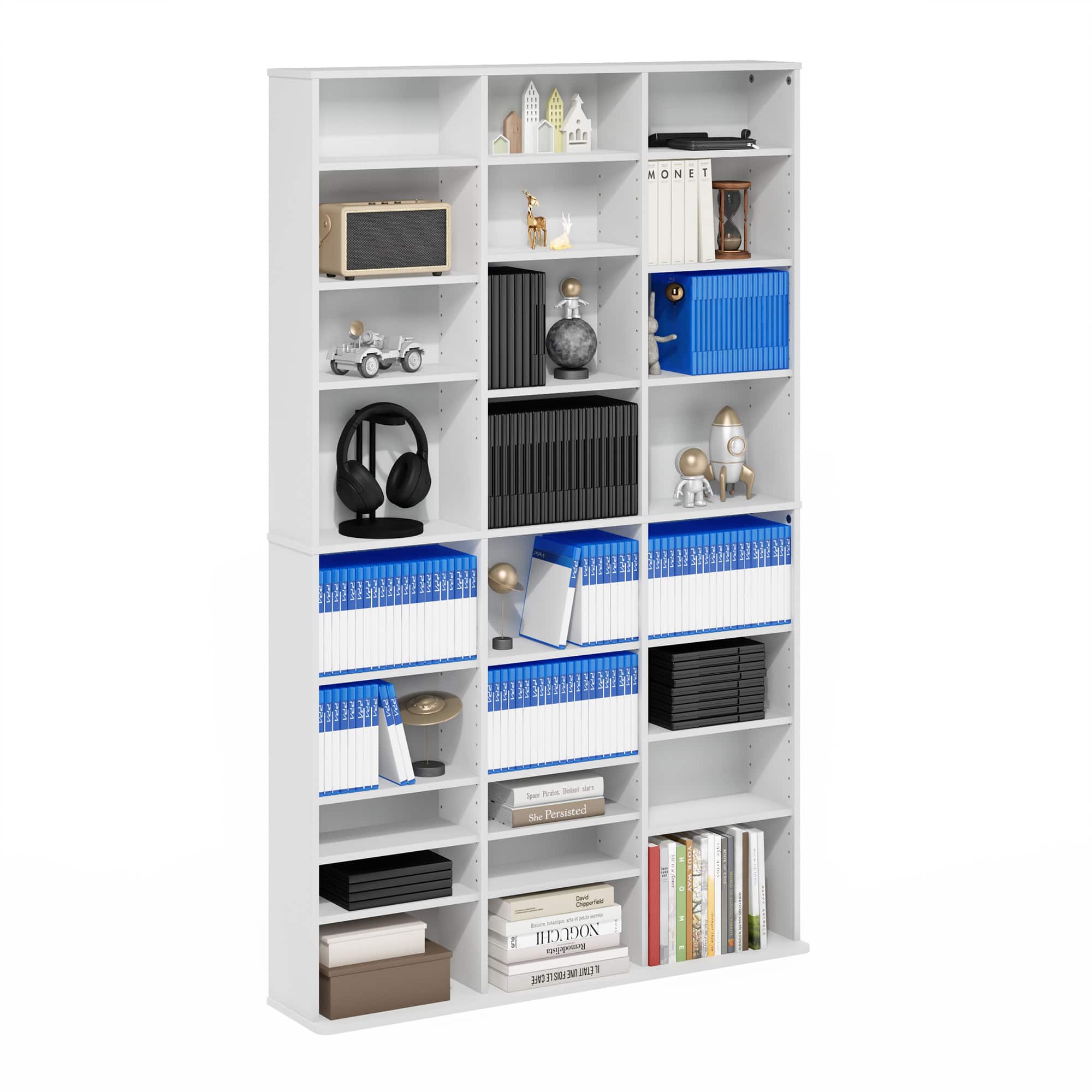 Furinno - JAYA Media Storage Rack, 24-Shelf CD DVD Storage Tower Rack with Adjustable Shelves - Plain White