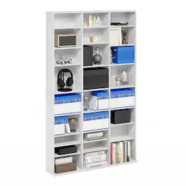 Furinno - JAYA Media Storage Rack, 24-Shelf CD DVD Storage Tower Rack with Adjustable Shelves - Plain White