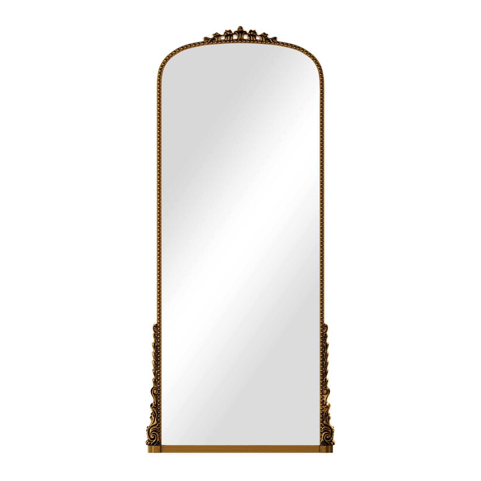 Alt View 1. Easly - Antique Gold 28 in. W x 69 in. H Carved Arched PU Frame Full Length Floor Mirror - Gold.
