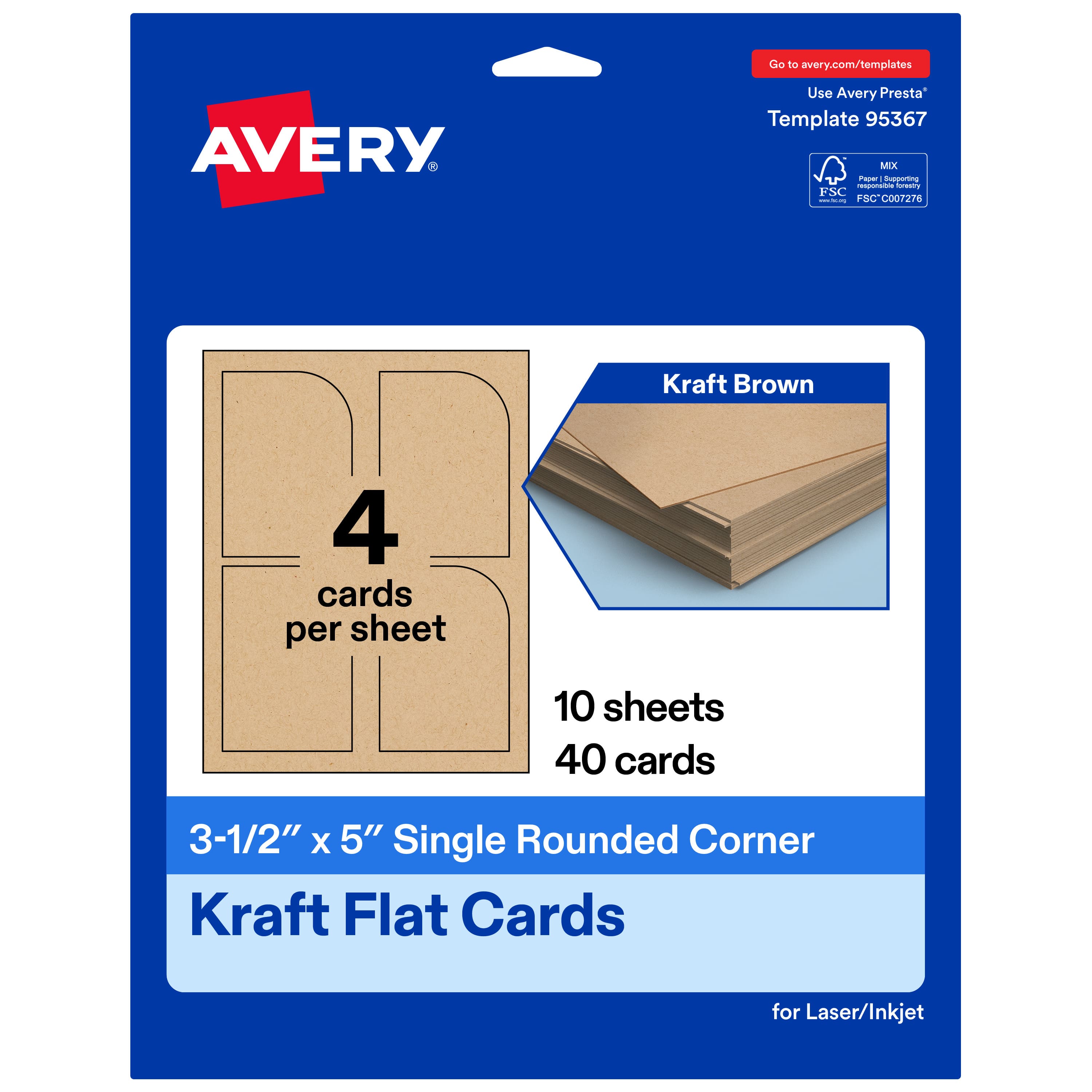 Avery - Rectangle Flat Cards, 3-1/2" x 5", Kraft 40 Total - Brown