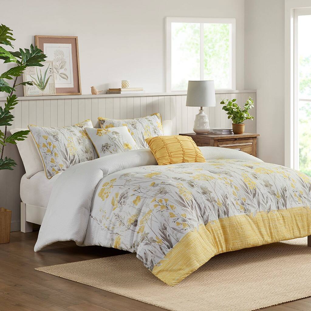 Alt View 4. Gracie Mills - Gracie Mills 5-Piece Cottage Farmhouse Floral Seersucker Comforter Set - Yellow.