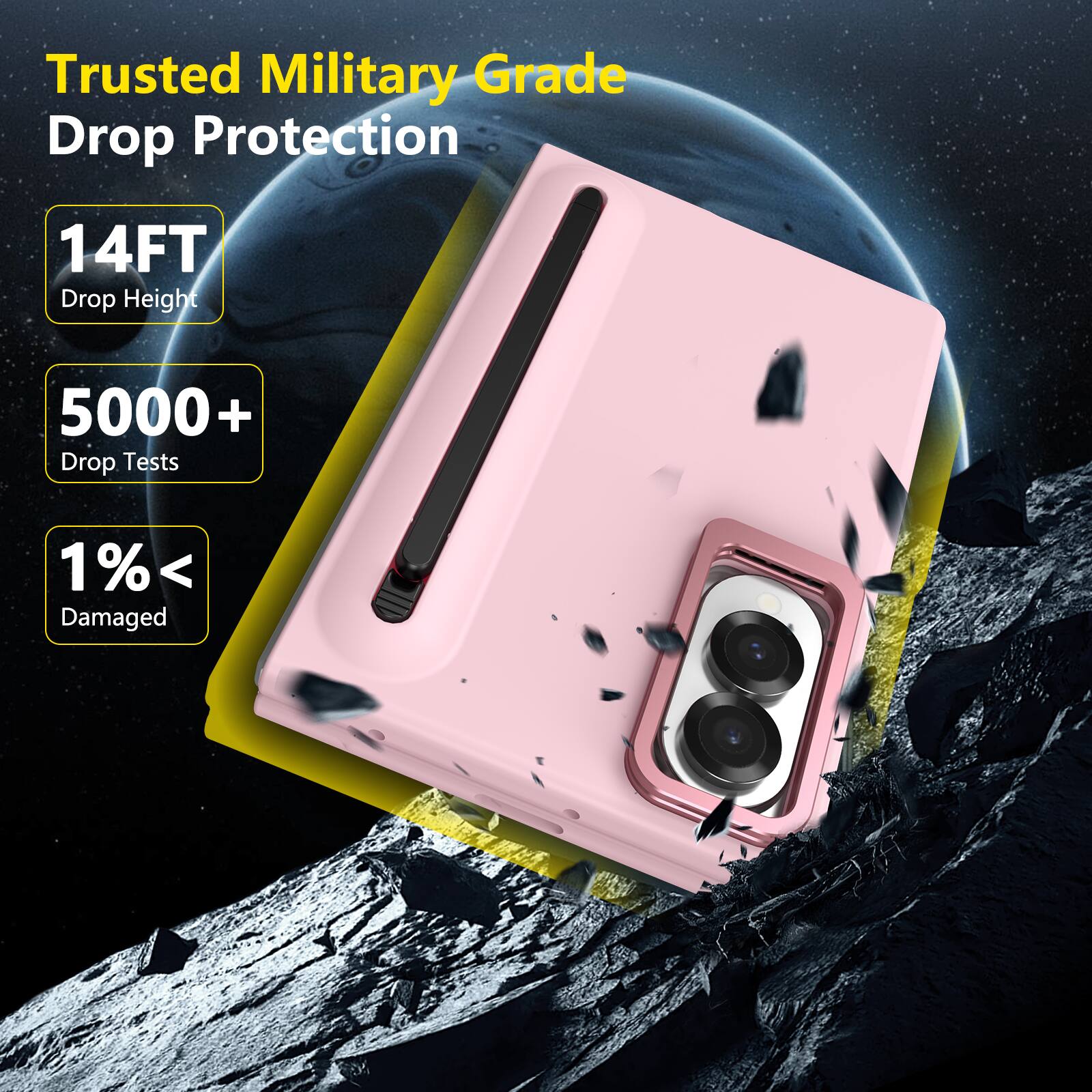 Trusted Military Grade Drop Protection

14FT Drop Height

5000+ Drop Tests

1%< Damaged