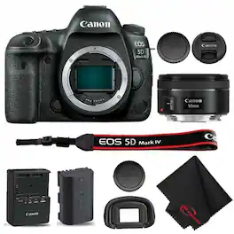 Canon - EOS 5D Mark IV Full Frame Digital SLR Camera + EF 50mm f/1.8 STM + Cleaning Cloth - International Version - Black