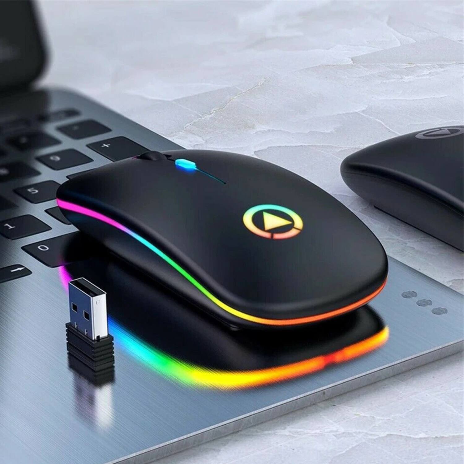 Left. Stock Preferred - 2.4GHz Wireless Optical Mouse USB Rechargeable RGB Cordless Mice for PC Laptop Black - Black.