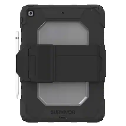 Front. Griffin - Griffin Survivor All-Terrain Case for iPad 10.2 (9th, 8th, 7th), Detachable Kickstand, Apple Pencil Holder - Black.
