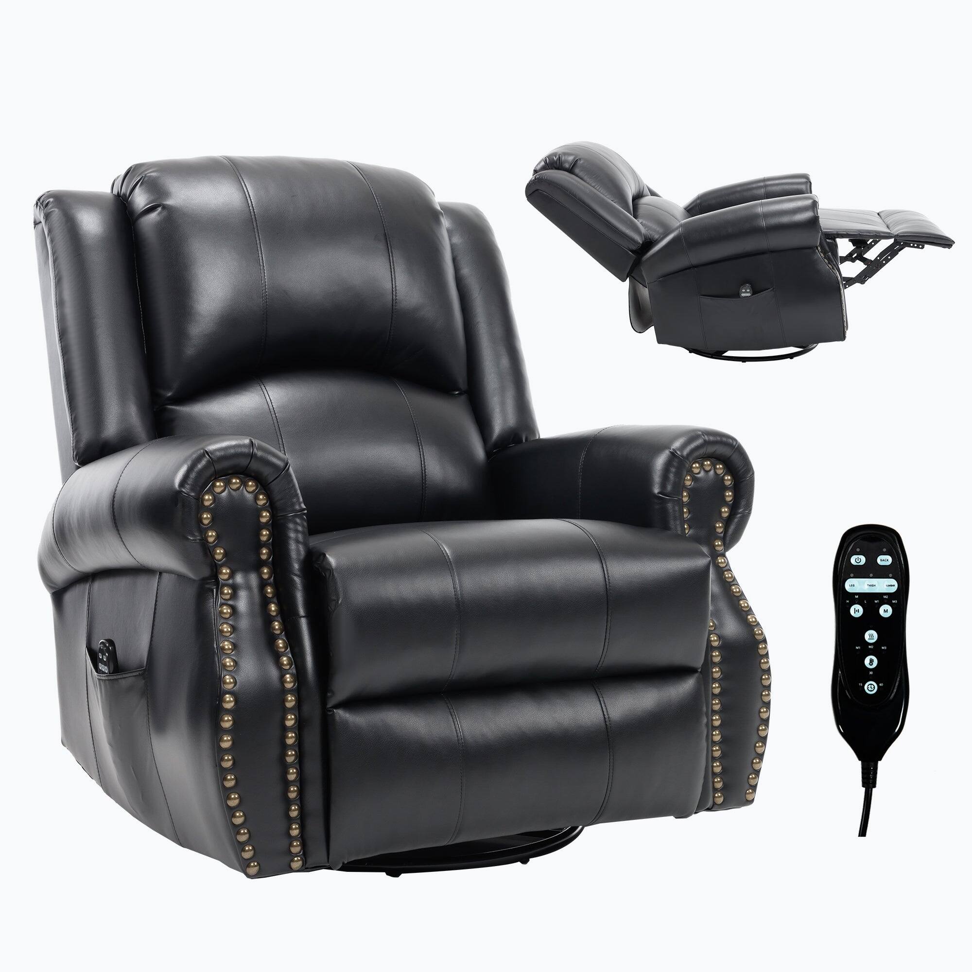 Alt View 1. Boyel Living - Multi-Function Faux Leather Massage Recliner Chair with Heat, Swivel and Rocking in Black - Black.