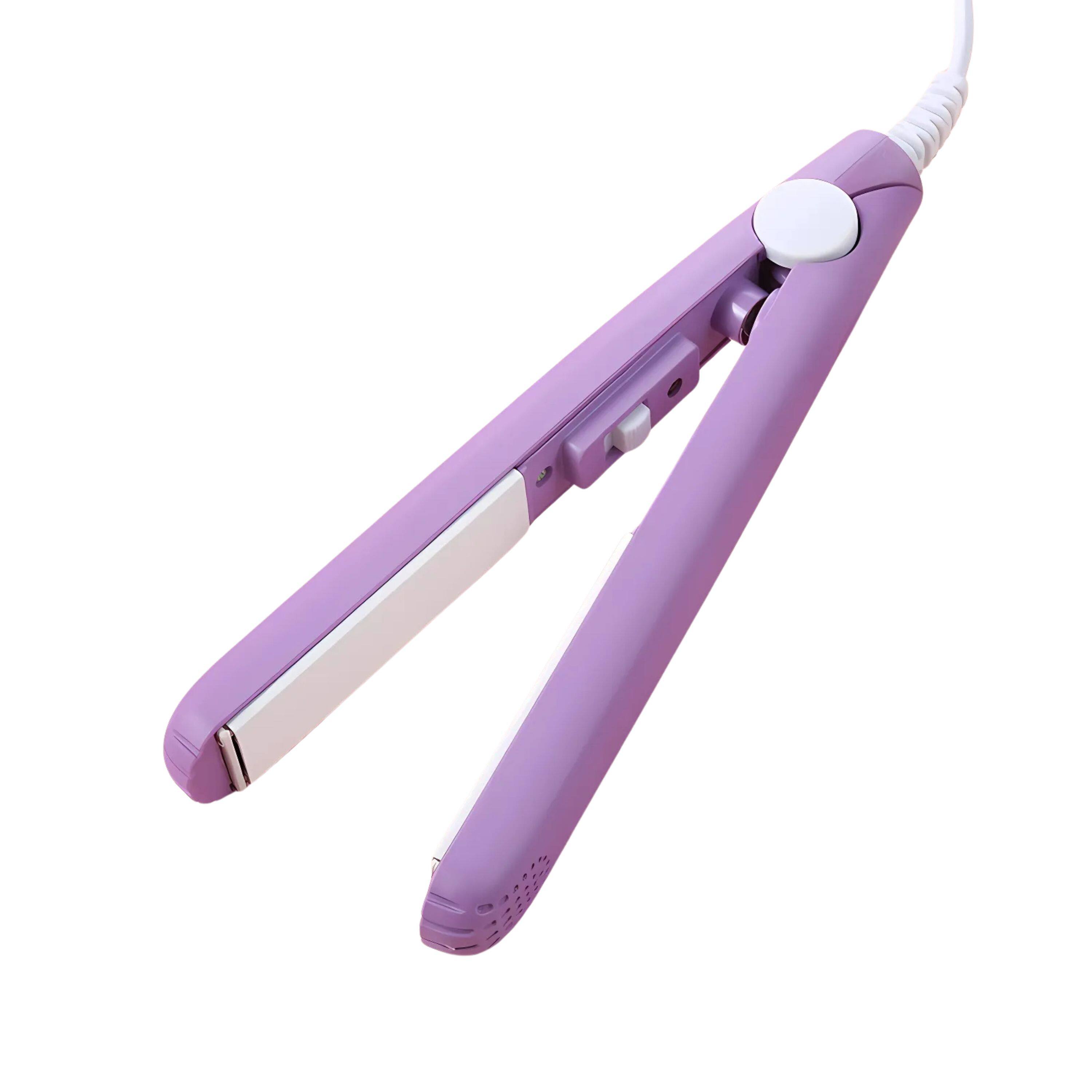 Front. Kitcheniva - Mini Portable Hair Iron Straightener Curler Ceramic Purple - Purple.