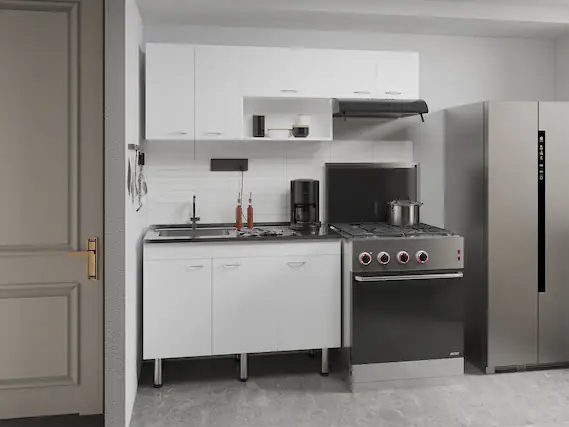 Front. TinyHomie - Oceana 2-Piece White Kitchen Cabinet Set Stainless Steel Sink 8 Shelves 3-Door Base Cabinet 5-Door Wall Cabinet - White.