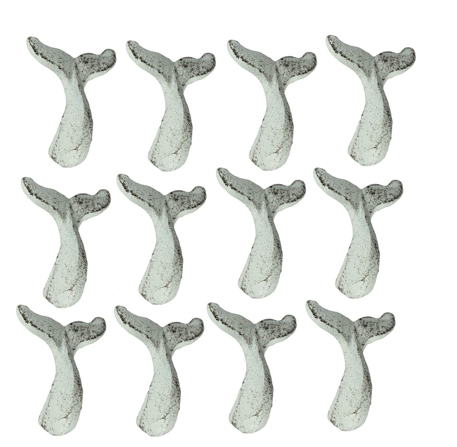 Zeckos - Cast Iron Whale Tail Drawer or Cabinet Door Pulls Set of 12 - White